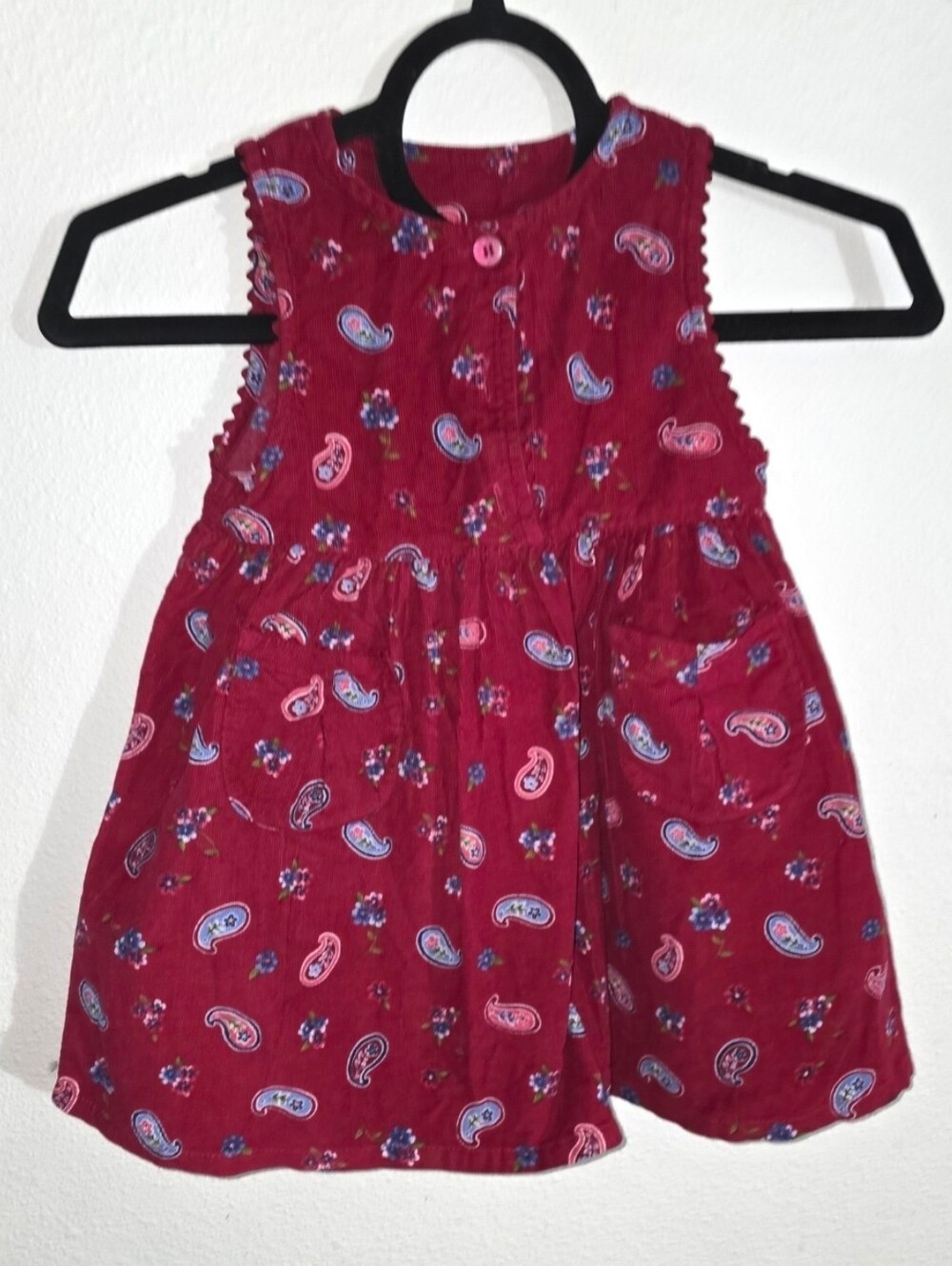 McDonalds Kids McKids Berry Floral Corduroy Pinafore Dress Size 3T Vintage Y2K